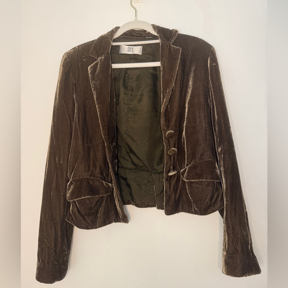 Vintage DKNY Dark Green Velvet Tailored Blazer